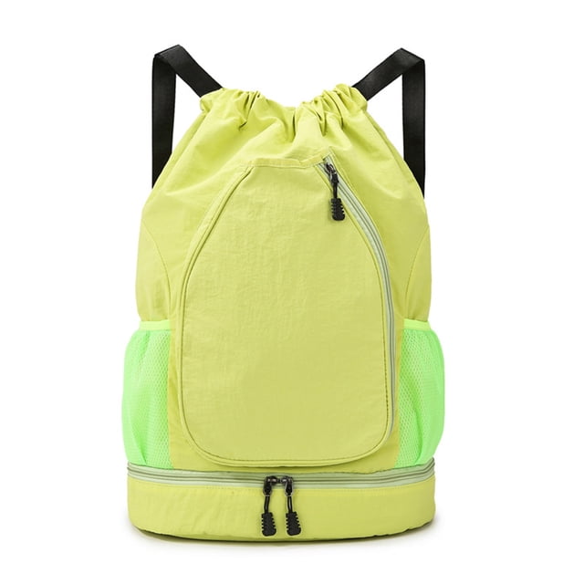 Drawstring Gym Backpack Sports Bag with Shoe Compartment Racket Pocket Lightweight Daypack for Badminton Tennis Basketball Fitness