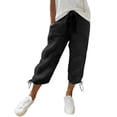 thumbnail image 2 of Axiiglly Womens Black Capri Pants High Rise Adjustable Waist Cropped Pants with Pockets, Gifts for Her XL, 2 of 9