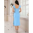 thumbnail image 4 of DARING DIVA Cocktail Sleeveless Square Neck Ruffle Midi Dress L Light Blue, 4 of 6