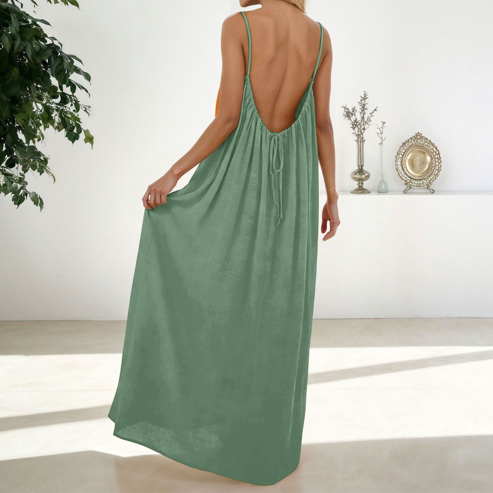 Back Ribbon Cami Long Dress Gaexia Backless Cami Dresses for Women 