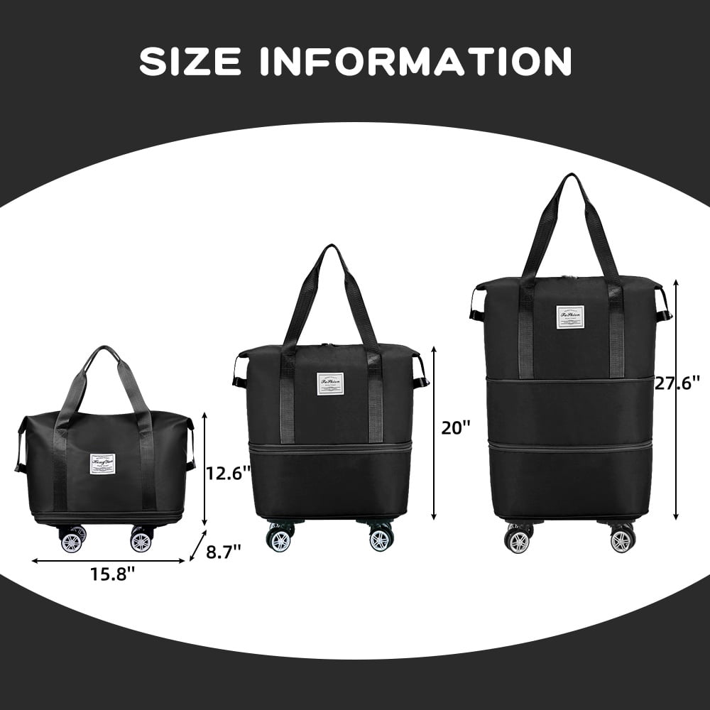 Youersen Rolling Duffle Bag, Expandable and Foldable Travel Bag for Weekend Trips and Carry-on Luggage