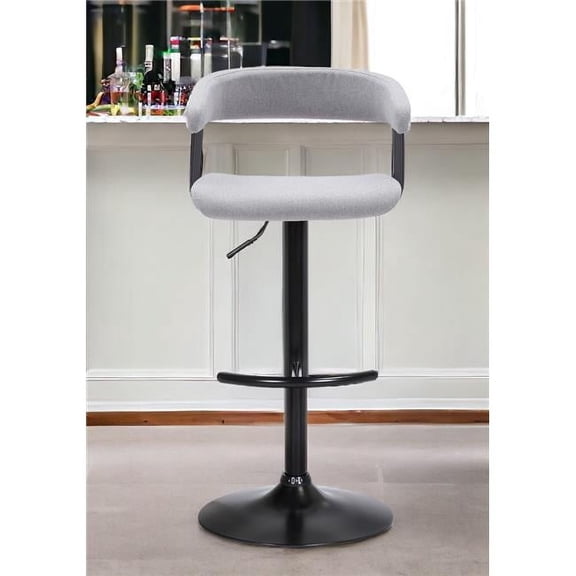 HomeRoots 534474 Contemporary Light Gray & Black Fabric with Metal Swivel Adjustable Height Bar Chair