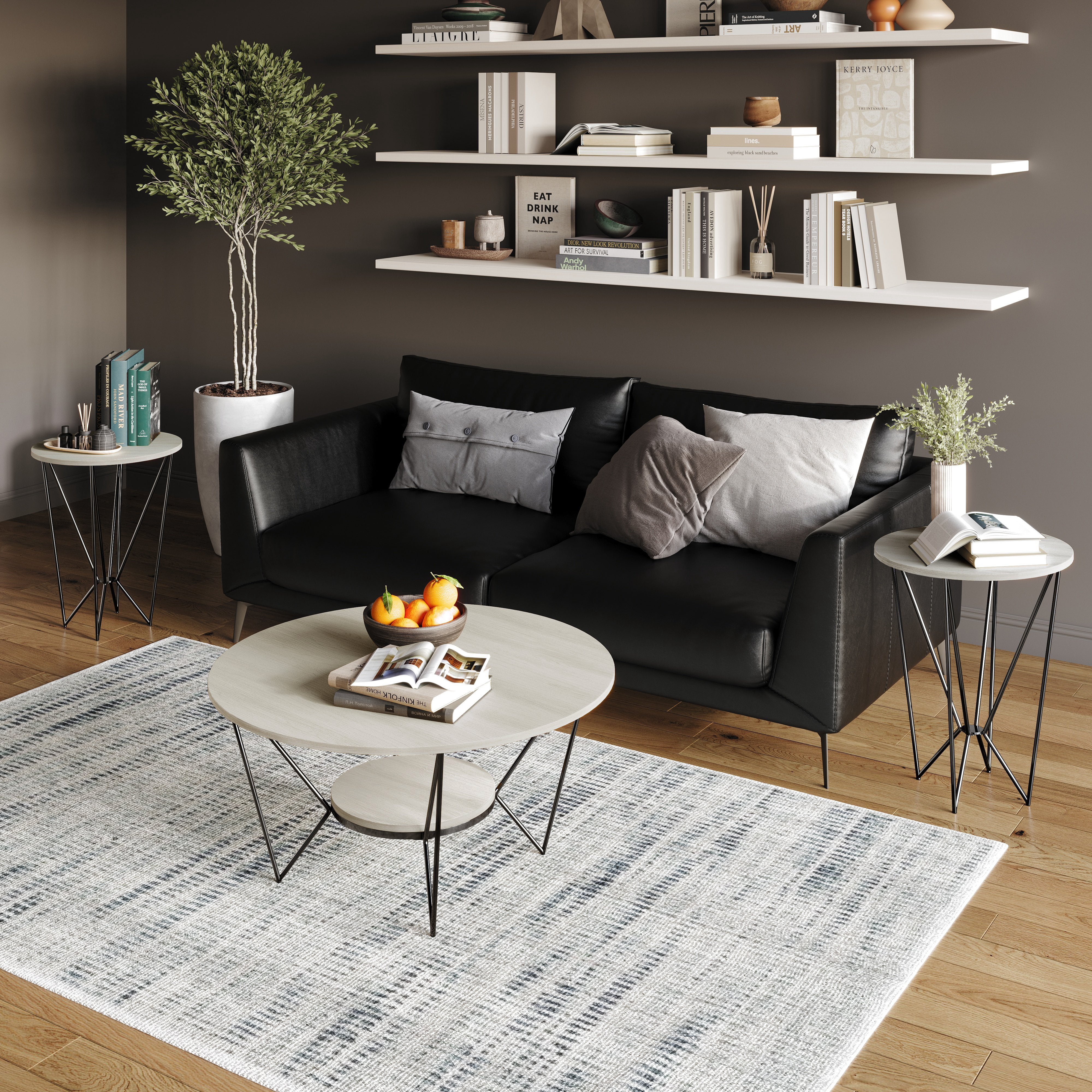 Castle Place Modern 3- Pieces Coffee Table Set, Light Grey