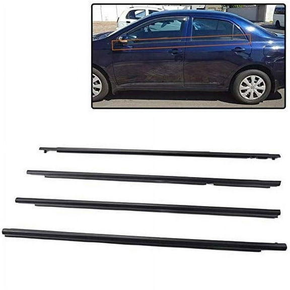 PIT66 4Pcs Weatherstrip Outer Door Window Trim Seal Belt Fit for 2009-2012 Toyota Corolla