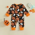 thumbnail image 2 of Huowey Unisex Boys Girls Halloween Clothes One Piece Newborn Baby Pumpkin Cute Print Long Sleeve Romper Zip Up Bodysuit Outfits Set,Black,0-3 Months, 2 of 7