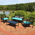 thumbnail image 5 of Sunnydaze Coachford 4-Piece Resin Wicker Conversation Set, Black/Blue, 5 of 10