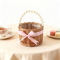 thumbnail image 6 of SeekLGT Flower Girl Basket Wicker Mini Basket With Pearl Handle For Wedding Home Easter 1 pc, 6 of 9