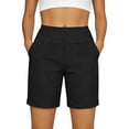thumbnail image 2 of Dwellite Bermuda Long Shorts for Women Cotton linen Athletic Sweat Tummy Control Casual Lounge Summer Black M, 2 of 5
