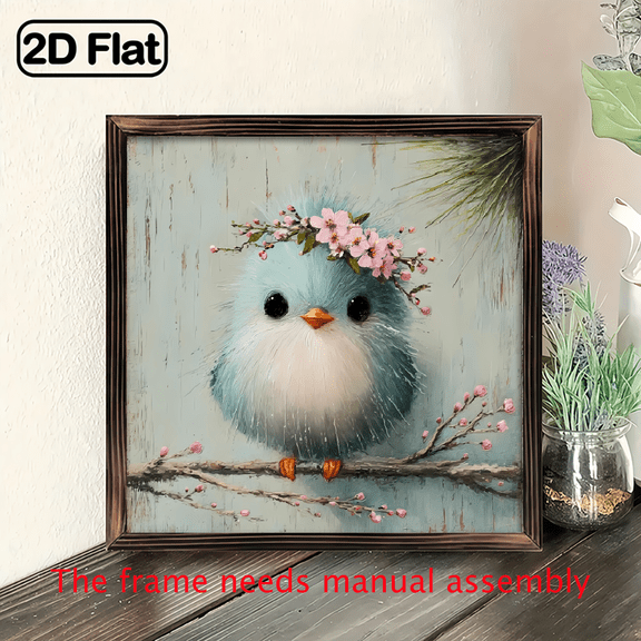 2D Flat, 1pc, Vintage-Inspired Bird Flower Art Wooden Framed Sign, with Framed Wall Art Decor for Farmhouse, Living Room, Bedroom, Garage Garden, Office, Ideal Gift for Familys Friends 8x8 Inch, 2