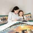 thumbnail image 4 of jejeloiu Boho Bohemain Print Bedding Comforter Set 7pcs,Western Cowboys Horse Queen Bedding Sets,Cyan White Brown Queen Sheet Sets For Boys Kids,Lightweight Bedroom Decorative Reversible, 4 of 8