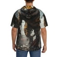 thumbnail image 3 of Lsque Ruins Tiger Warrior print Men's Cuban Collar Short Sleeve Shirt Summer Beachwear Casual Button Down Fashionable Vacation Leisure Shirt-XX-Large, 3 of 7
