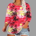 thumbnail image 3 of JTZGDY Plus Size Womens 3/4 Sleeve Tops Vintage Floral Printed Summer Graphic T-Shirts Loose Oversized Crewneck Tunic Blouse Fashion 2025 Outfit Clothes Hot Pink#02 XL, 3 of 6