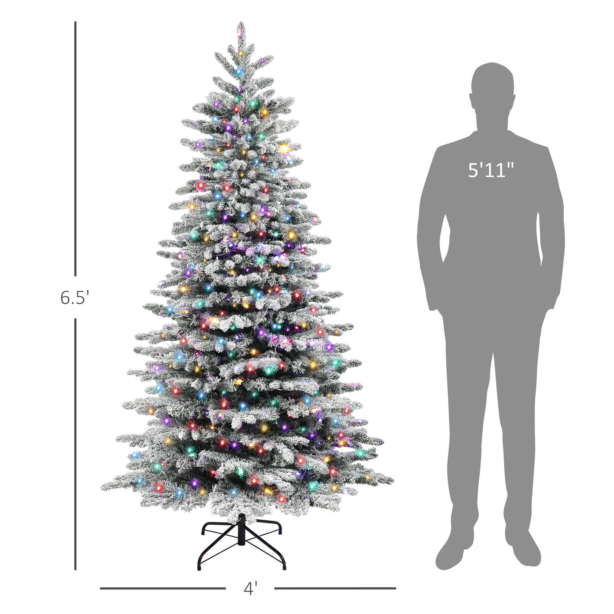 6.5ft Prelit Flocked Christmas Tree 990 Tips 400 Dual Color LED Lights Remote Timer Indoor Decor