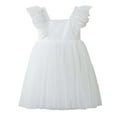 thumbnail image 2 of Huanglei Girls' Dress Ruffle Short Sleeve Square Neck Backless Tutu Dresses Kids Wedding Elegant Princess Dress Clothing For Girls Short Dress 12-18 Months, 2 of 5