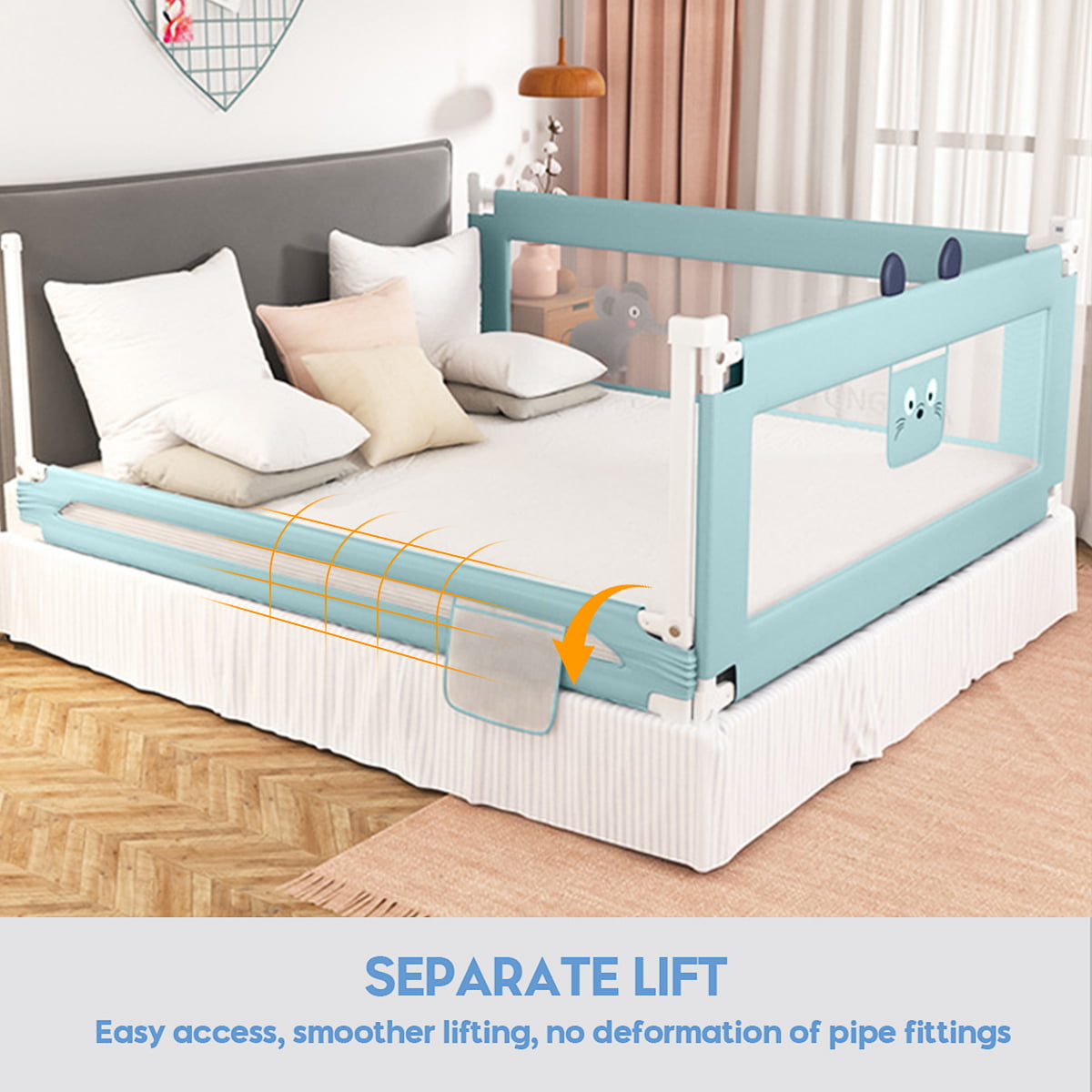 RDHOME 78.7 Bed Rails for Toddlers Vertical Lifting Bed Guardrail for Kids,  Collapsible Baby Bed Rail Guards Fit X-Twin Queen King Size Bed (1 Piece)