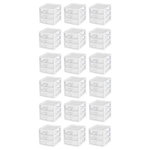 Sterilite ClearView Plastic Small 3 Drawer Desktop Storage Unit, 18 Pack