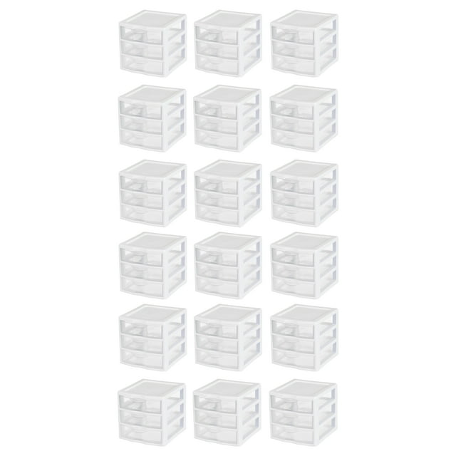 Sterilite ClearView Unité de Rangement de Bureau en Plastique Petite à 3 Tiroirs, Lot de 18