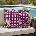 thumbnail image 4 of 4th of July Outdoor Waterproof Pillow Covers, Red Blue Plaid Spring Floral Independence Day Decorative Square Throw Pillowcase Sofa Cushion Sham for Patio/Couch/Chair, 20"x20" 2 Pack, 4 of 8