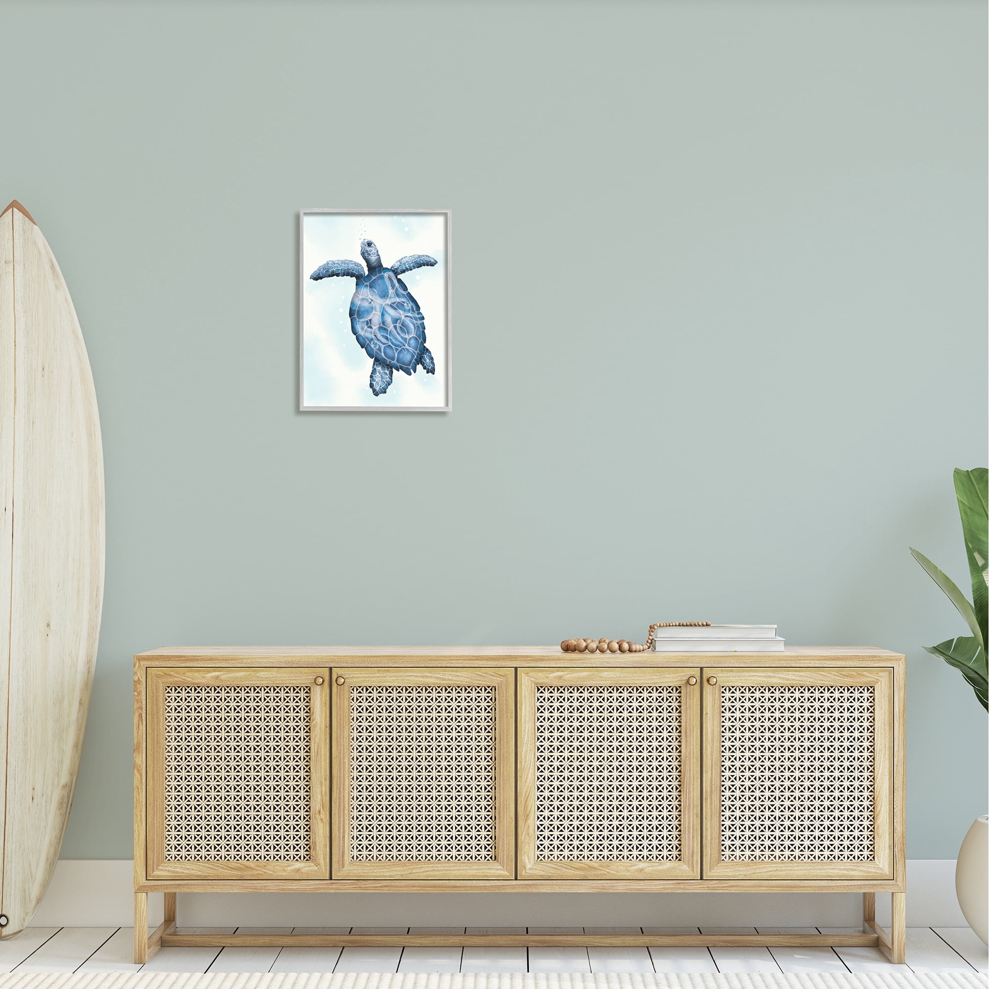 Stupell Industries Swimming Blue Sea Turtle Patterned Tentacles Shell Graphic Art Gray Framed Art Print Wall Art, Design by Darlene Seale