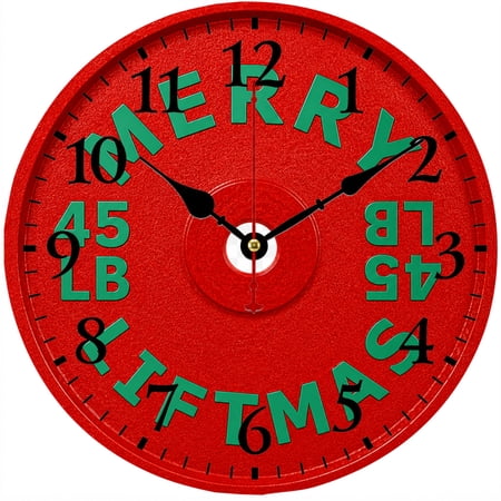 CozyHour 9.84 Inch Christmas Weightlifting Wall Clock, Red Weight Plate Design Analog Clock, Gym Fitness Decor for Home Gym, Bedroom, Office