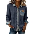thumbnail image 2 of thefmos Women Plus Size Fall Winter Long Sleeve Knitted Button Down Tops Collared Casual Pullover Sweater Blouses Solid Basic Cardigan for Office Vacation, Navy XL, 2 of 6