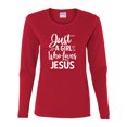 thumbnail image 2 of Wild Bobby Just A Girl Who Loves Jesus Inspirational/Christian Women Graphic Long Sleeve Tee, Red, X-Large, 2 of 5