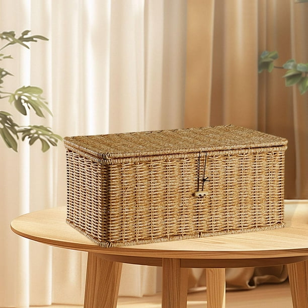 Canasta de almacenamiento con tapa decorativa rectangular Práctica Organizador para el hogar Bin de almacenamiento para la sala de estar de la oficina 29CMX21CMX15CM