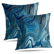 Lshtar Marbled Blue Golden Throw Pillow Covers, Marbled Blue and Golden for Sofa Cushion CoverShort Plush Design Decoration Home Bed Pillowcase 18x18 inch,Marbled Blue Golden