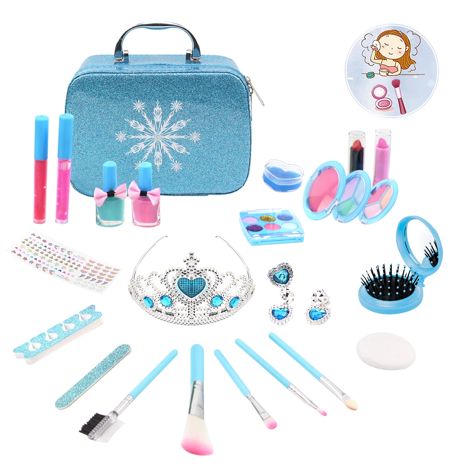 Frozen Makeup Set for Girls, 25 Pcs Washable Makeup Kit for Kids, Real ...