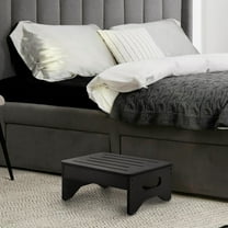 Wooden Step Stool for Adults & Kids, Non-Slip Rubber Feet, 6.5 Inch High, Lightweight Small Step, 400 Lbs Capacity, Bed Step Stool for High Bed, Bathroom & Kitchen, Black