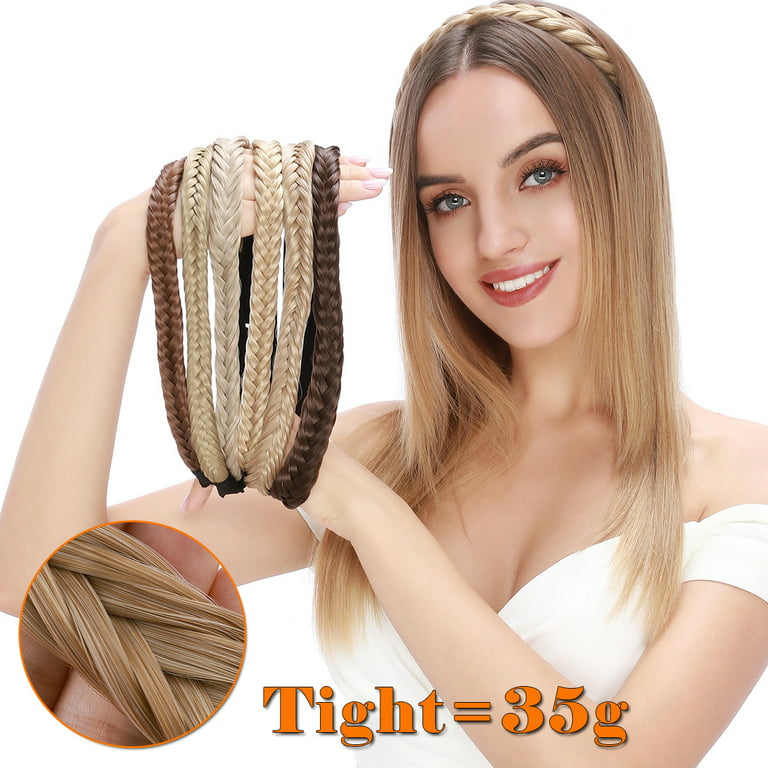 SEGO Synthetic Hair Braided Headband Classic Chunky Wide Plaited Braids  Elastic Stretch Hairpiece Beauty accessory 