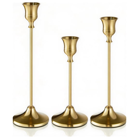 3 PCS Metal Candlesticks,Taper Candlestick Sets,Table Centerpiece Candlesticks, Suitable for Thanksgiving, Christmas, Weddings, Party, Home Decor, Birthdays, Candlelight Dinner Decorations - Gold