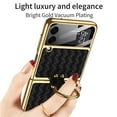 thumbnail image 3 of Weave Pu Leather Eelectroplated Phone Case Compatible With Samsung Galaxy Z Flip 4 With Ring Stand, 3 of 3