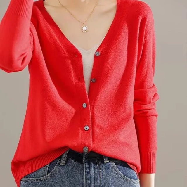 V-Neck Mid-Length Thin Sweater Cardigan Pure Color Spring Summer Breathable Stretchable Open Front Knitted Vest Women's Fashion