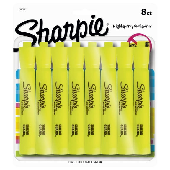 Sharpie Tank Style Highlighters, Chisel Tip, Fluorescent Yellow, 8 Count