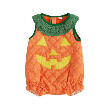 

Shunvnny Shunvnny Halloween Cute Toddler Pumpkin Costume Ruffles Romper Pumpkin Costume