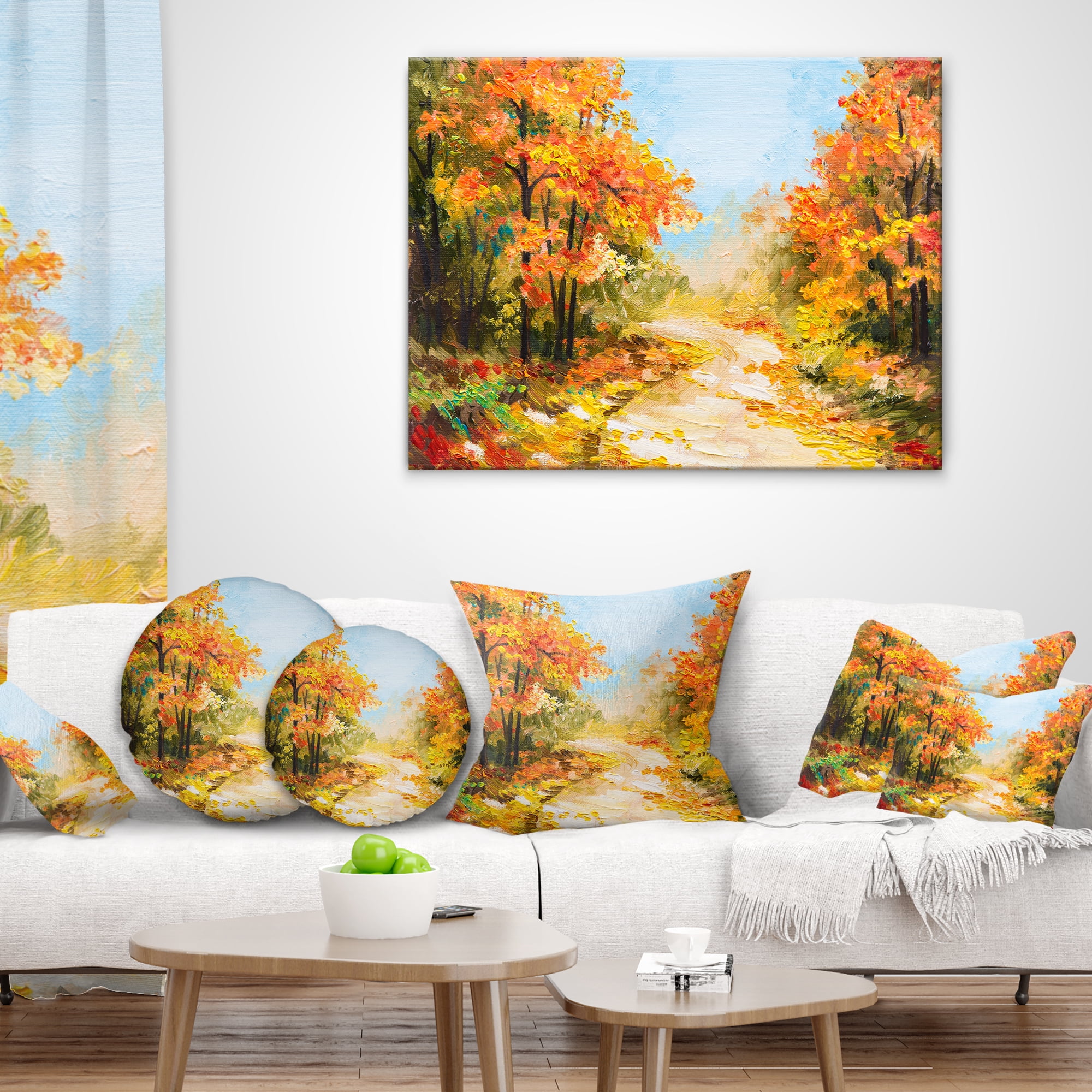 Designart Path in Autumn Forest - Landscape Printed Throw Pillow - 18x18