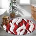 thumbnail image 4 of Round Area Rug 4ft Red White Stripes Carpets Indoor Floor Area Mat Stain-Proof Mat Circle Rugs for Living Room Dining Room Kitchen Bedroom, Abstract Geometric Aesthetic Striped Sofa Throw Carpet, 4 of 9