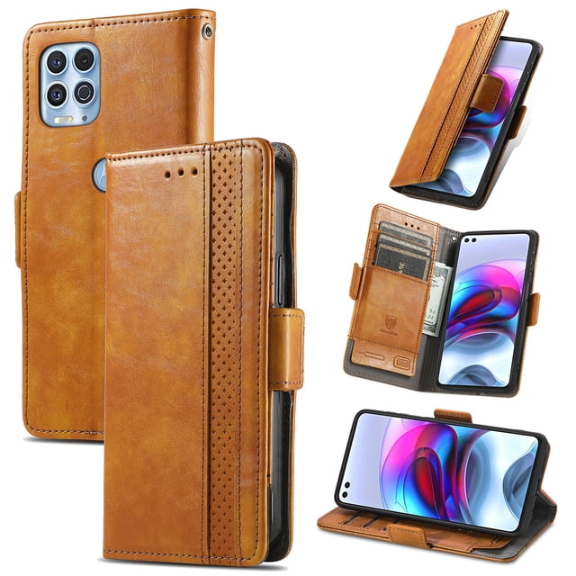 Case for Motorola Moto Edge S Cover Leather Wallet Folio Case Book Design Flip Magnetic Closure - Yellow