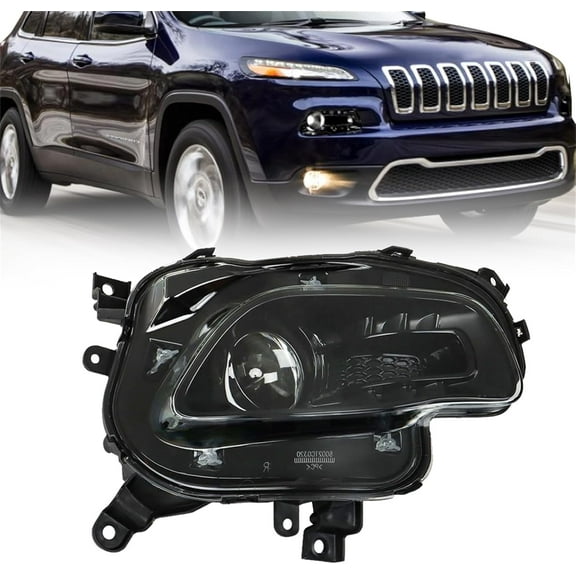 EPOTOOR Fit For 2014-2018 Jeep Cherokee Projector Black Headlight Halogen Type RH Side