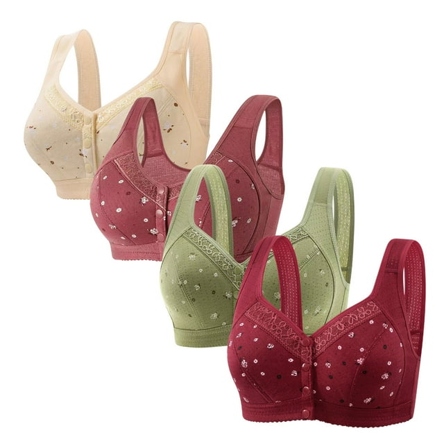 Plebaso 4 Pack Bras for Women Front Closure Everyday Bralettes Wireless Full Coverage Ladies Push up Bras