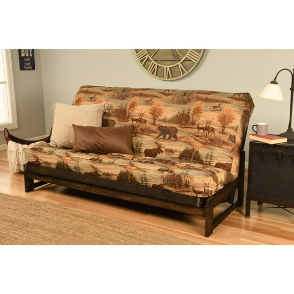 Full Size Futon Frame - Nordic Haven Mocha Finish - Convertible Sofa Bed - Easy Assembly