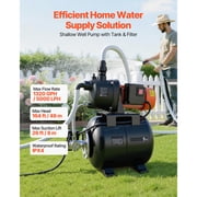 KFFKFF 1.1 HP Shallow Well Pump with Pressure Tank, 120V 1320 GPH, Plastic Jet Pump with 5-Gallon Tank, Automatic Water Transfer System, 20/40 PSI Pressure Switch, Suitable for Home Garden