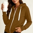 thumbnail image 2 of Zysthvn Fall Womens Hoodies Drawstring Full Zip Fleece Casual Women Sweatshirt Warm Long Sleeve with Pockets Solid Lightweight Tops, 2 of 6