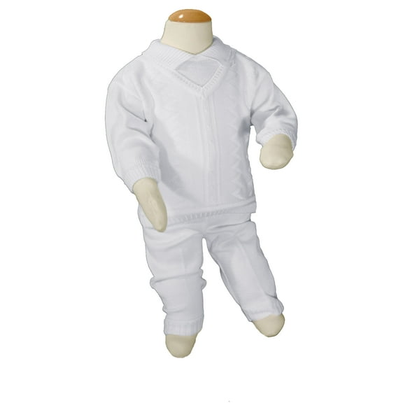 Boys 100% Cotton Knit Two Piece White Christening Baptism Outfit (Baby)
