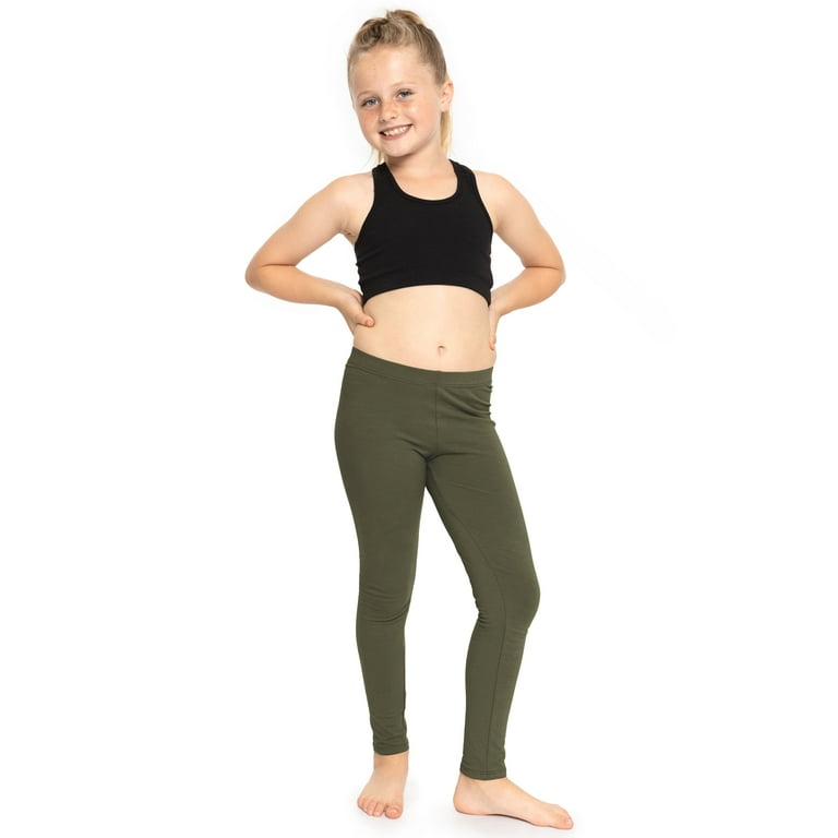 Stretch Is Comfort Stretchy Girl s Cotton Leggings Olive Green Medium