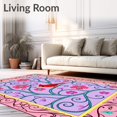 thumbnail image 2 of ODIKA 5'x7' Machine Washable Non-Slip Area Rug, Cardinal Meadow with Wildflower Scrolls and Interlocking Branches High Traffic Rug, Purple, 730993, 2 of 7