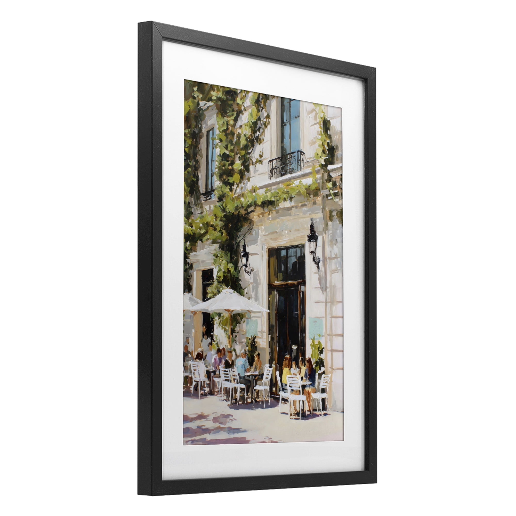 Stupell Industries Streetside Cafe Terrace with Ivy Black Framed Print Under Glass, design by Petal Prints Design
