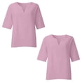 thumbnail image 4 of GigrtiJin 2pc Women's Plus Size Casual Shirt Fashion 3/4 Sleeve V-Neck Pullover Side-Slit Solid Color Cotton Linen Tops, 4 of 5