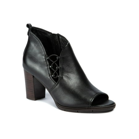 

LUCCA LANE Womens Black Side Cutout With Lace Detailing Padded Finly Round Toe Block Heel Zip-Up Leather Shootie 5.5 M